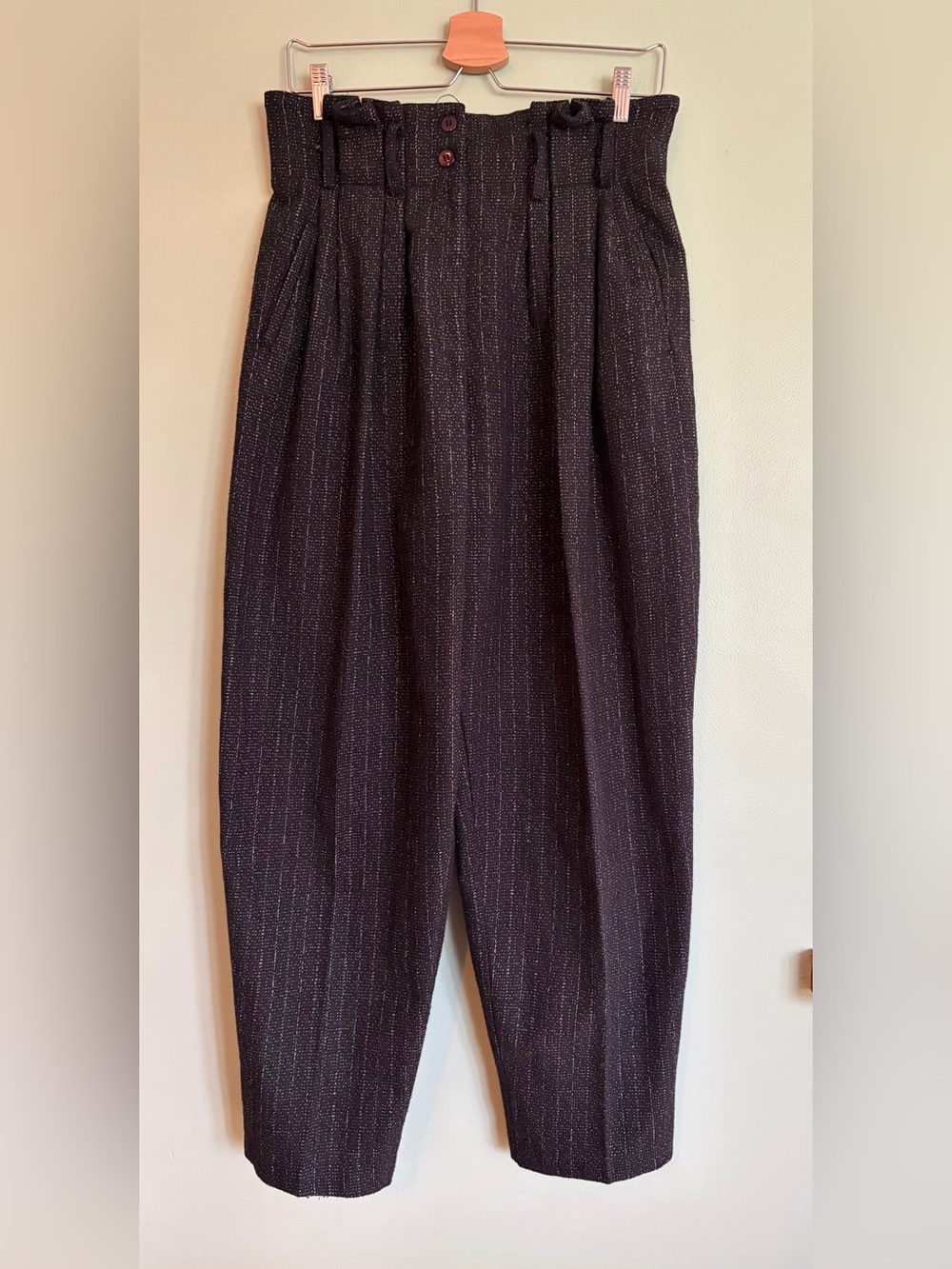 VTG XXVI Wool Blend Tapered Pants M Dark Academia Tweed High Paperbag Waist 8